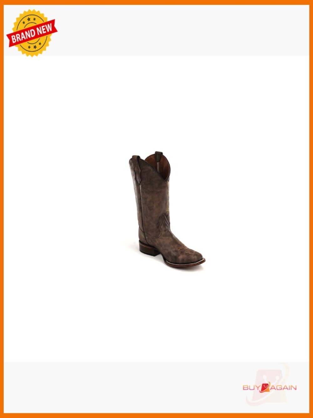 Distressed Leather Square Toe Embroidered Mid-Calf Boots - Picture 6 of 6